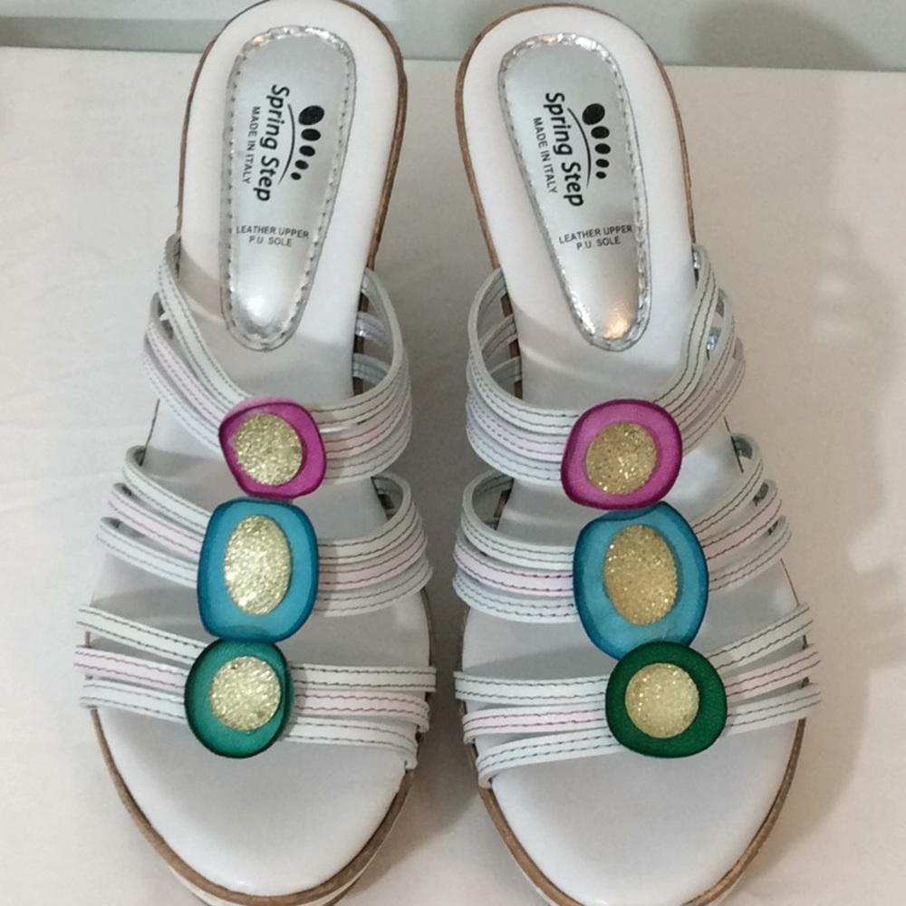 Spring Step Wedge Sandals White Made in Italy